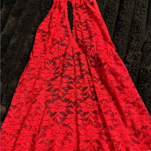 Red Lace Halter Dress